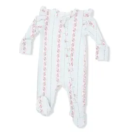 Angel Dear Angel Dear- Antoinette Stripe Ruffle Sleeve Zip Footie