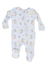 Angel Dear Angel Dear- Country Stitch Floral Blue Ruffle Two-Way Zip Footie