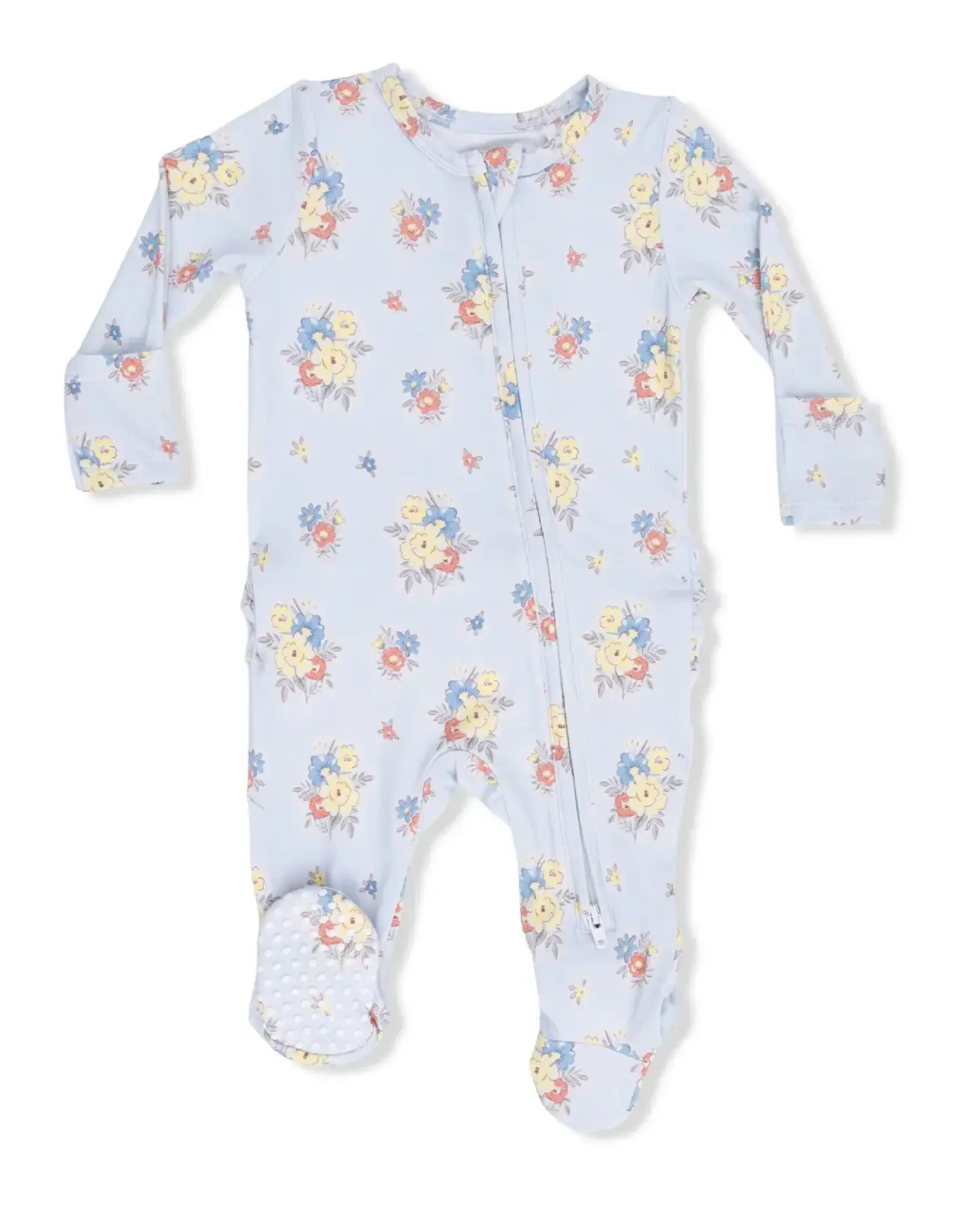 Angel Dear Angel Dear- Country Stitch Floral Blue Ruffle Two-Way Zip Footie