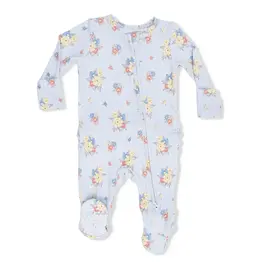 Angel Dear Angel Dear- Country Stitch Floral Blue Ruffle Two-Way Zip Footie