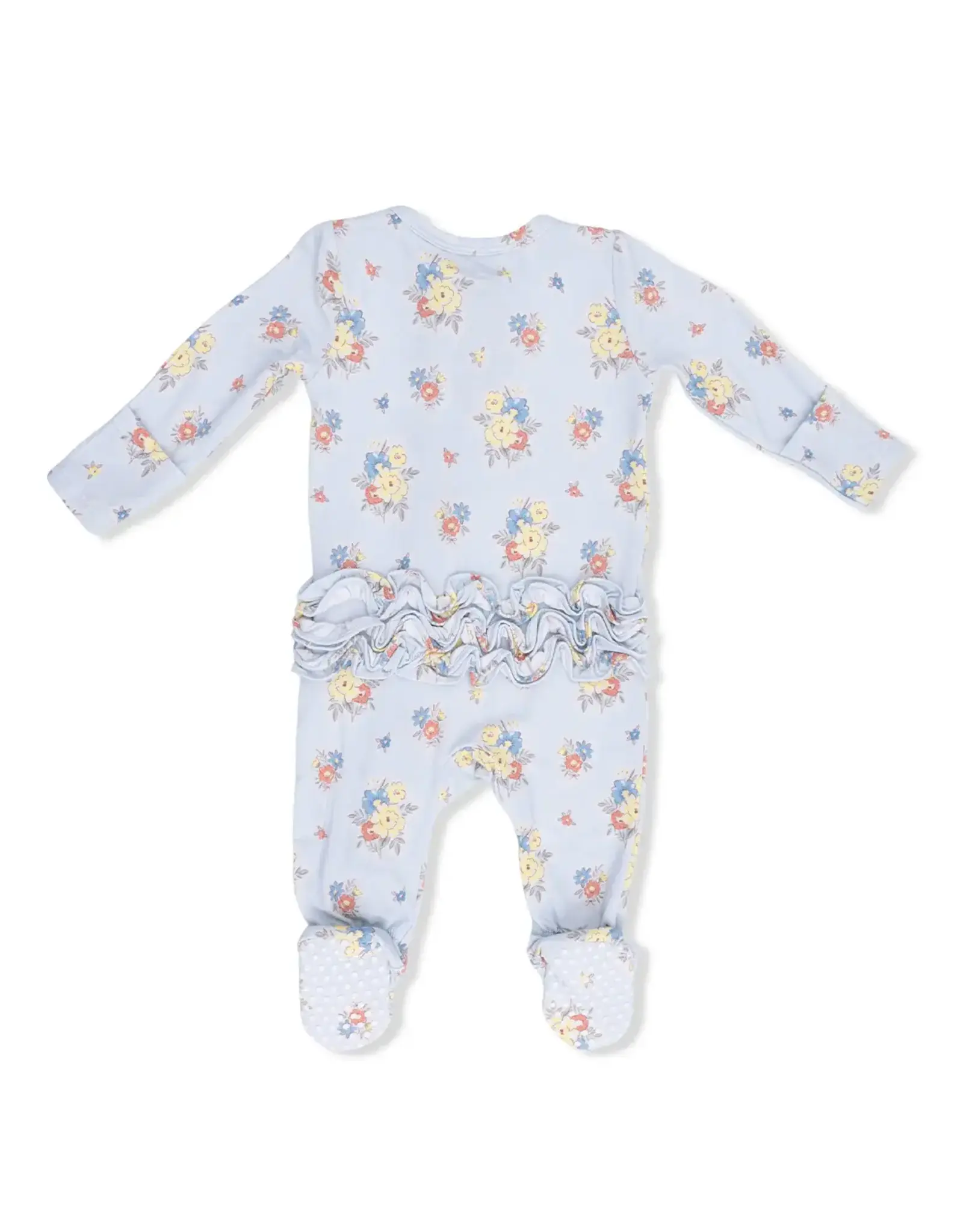 Angel Dear Angel Dear- Country Stitch Floral Blue Ruffle Two-Way Zip Footie