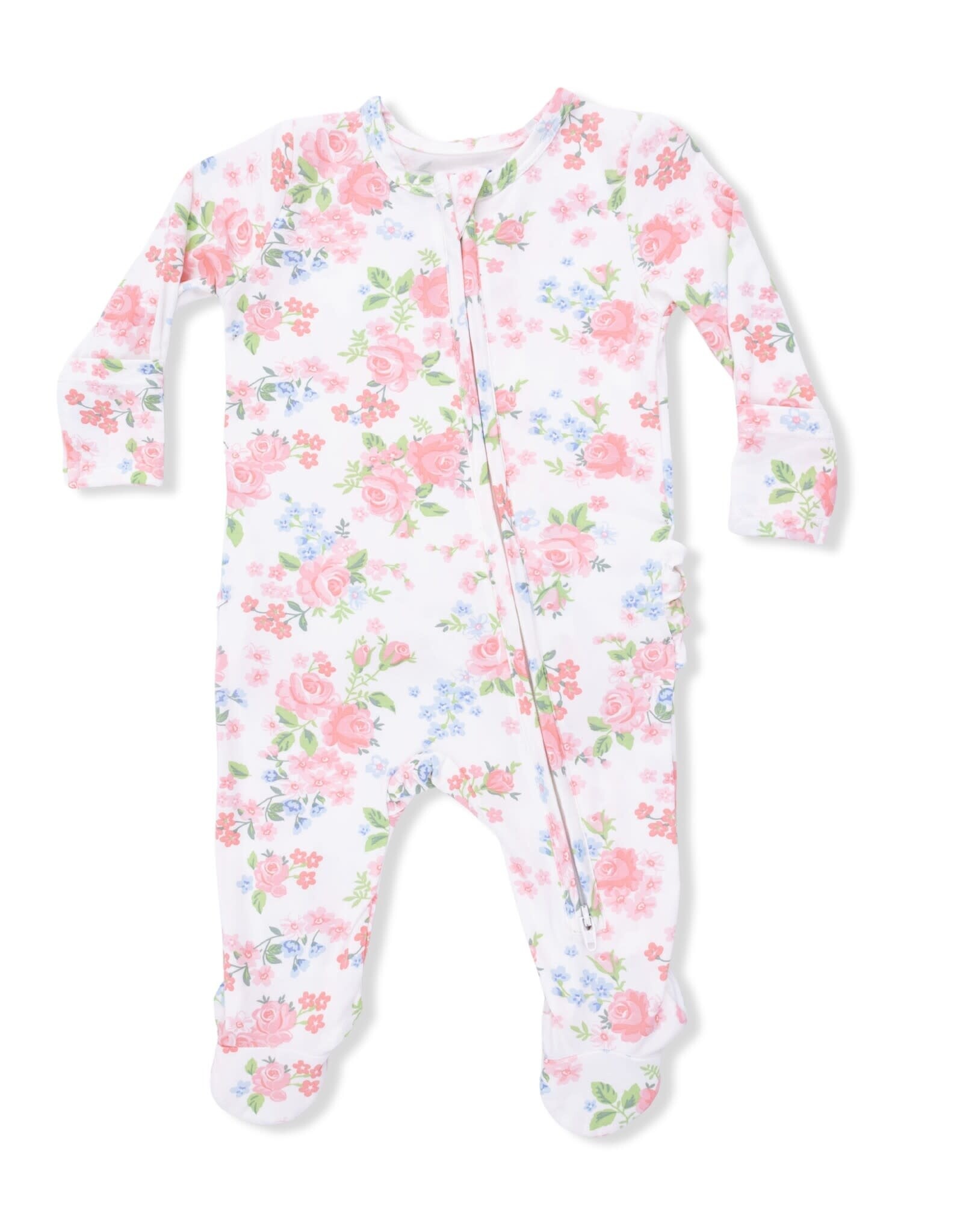 Angel Dear Angel Dear- Cute Little Roses Ruffle Two-Way Zip Footie
