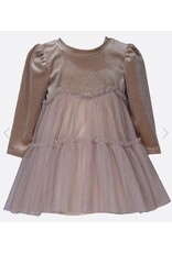 Bonnie  Jean Bonnie Jean- Taupe Velvet Tulle Dress