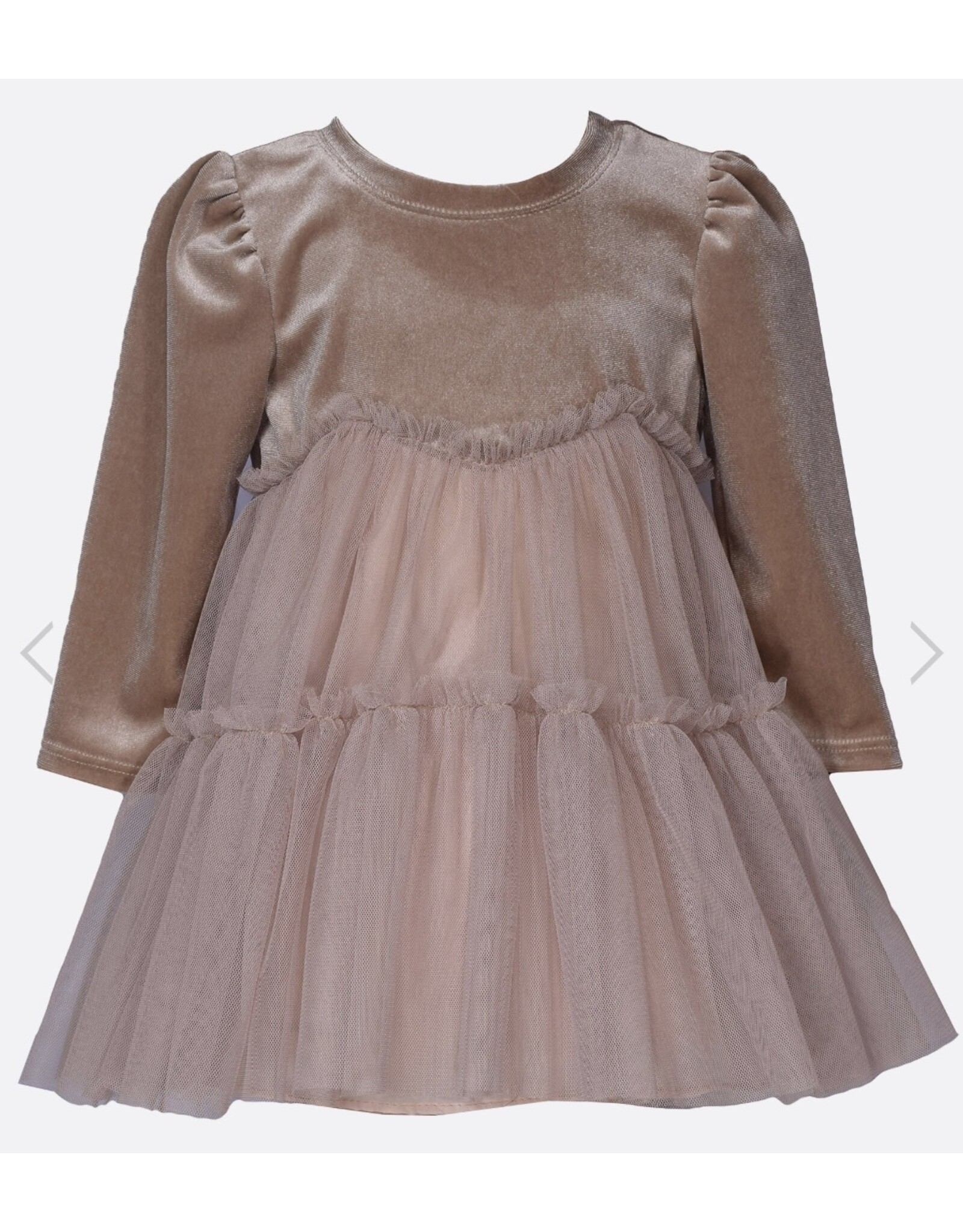 Bonnie  Jean Bonnie Jean- Taupe Velvet Tulle Dress