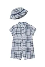 Little Me Little Me- Plaid Romper & Hat Set