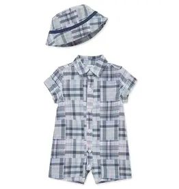 Little Me Little Me- Plaid Romper & Hat Set
