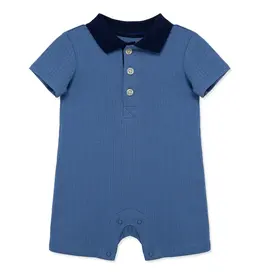 Little Me Little Me- Dark Blue Polo Romper
