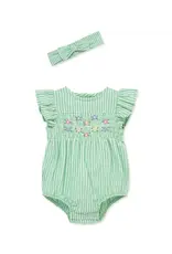 Little Me Little Me- Green Stripe Floral  Bubble & HB