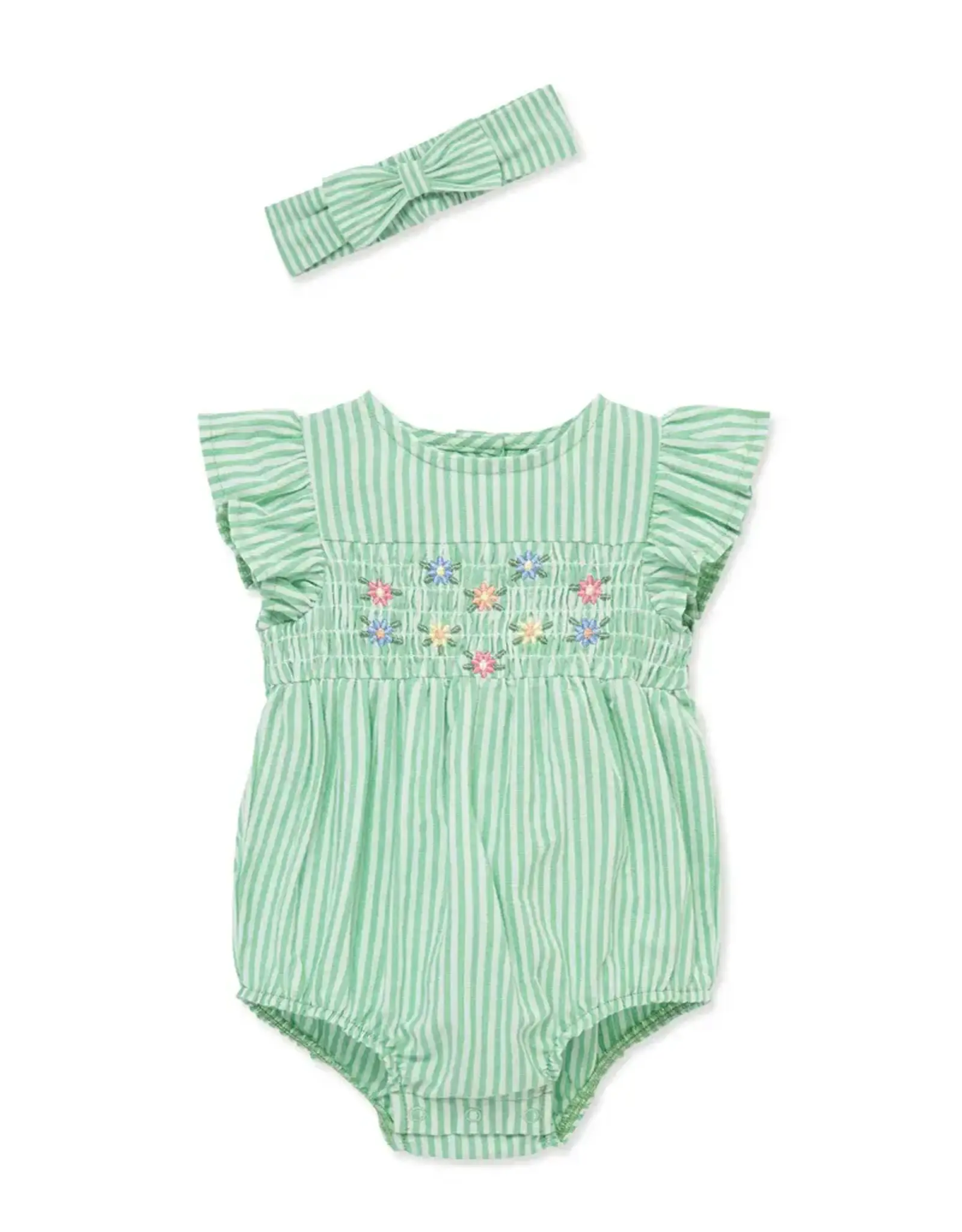 Little Me Little Me- Green Stripe Floral  Bubble & HB