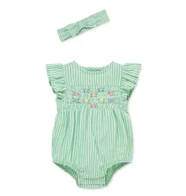 Little Me Little Me- Green Stripe Floral  Bubble & HB