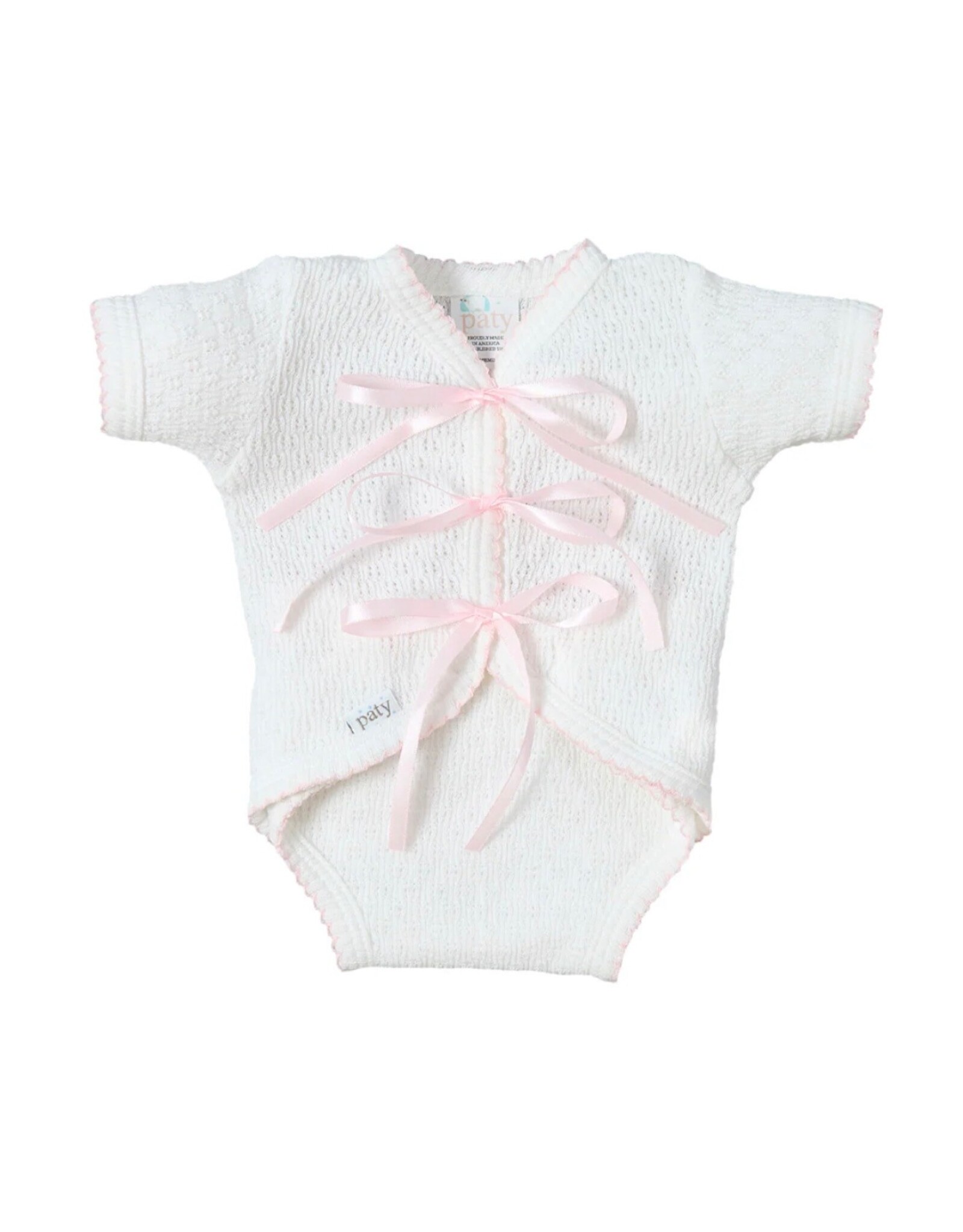 Paty Inc. Paty Inc.- White w/Pink Trim Ribbon Tie Creeper