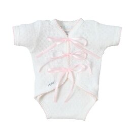 Paty Inc. Paty Inc.- White w/Pink Trim Ribbon Tie Creeper