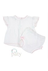 Paty Inc. Paty Inc.- White w/Pink Trim 2PC Flutter Sleeve Newborn Diaper Set