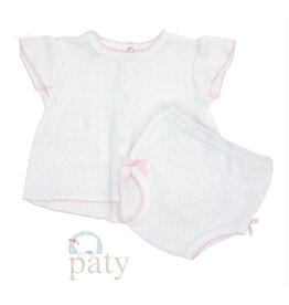 Paty Inc. Paty Inc.- White w/Pink Trim 2PC Flutter Sleeve Newborn Diaper Set