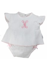 Paty Inc. Paty Inc.- White w/Pink Trim 2PC Flutter Sleeve Newborn Diaper Set