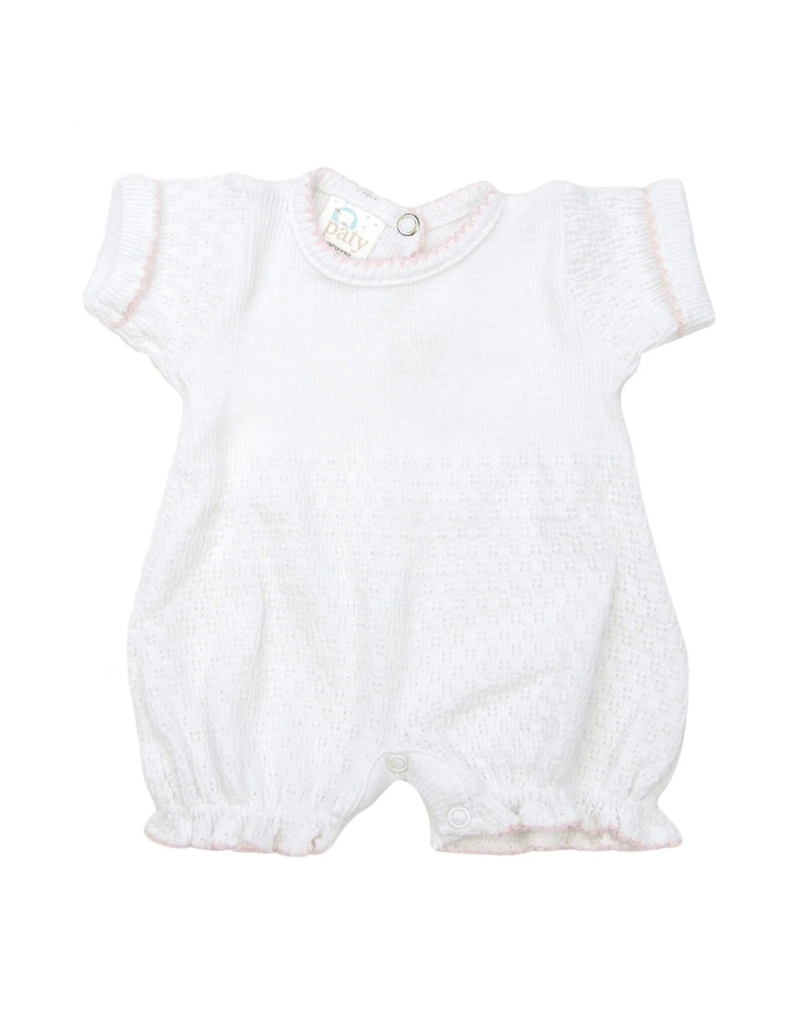 Paty Inc. Paty Inc.- White w/Pink Trim Knit Ruffle Hem Newborn Bubble
