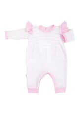 Paty Inc. Paty Inc.- Pink w/Pink Trim L/S Pinstripe Romper w/Ruffle Shoulder