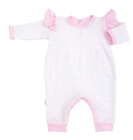 Paty Inc. Paty Inc.- Pink w/Pink Trim L/S Pinstripe Romper w/Ruffle Shoulder