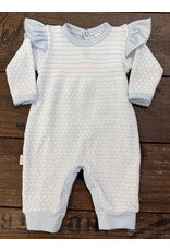 Paty Inc. Paty Inc.- Blue w/Blue Trim L/S Pinstripe Romper w/Ruffle Shoulder