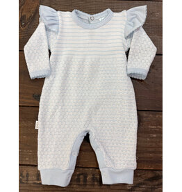 Paty Inc. Paty Inc.- Blue w/Blue Trim L/S Pinstripe Romper w/Ruffle Shoulder