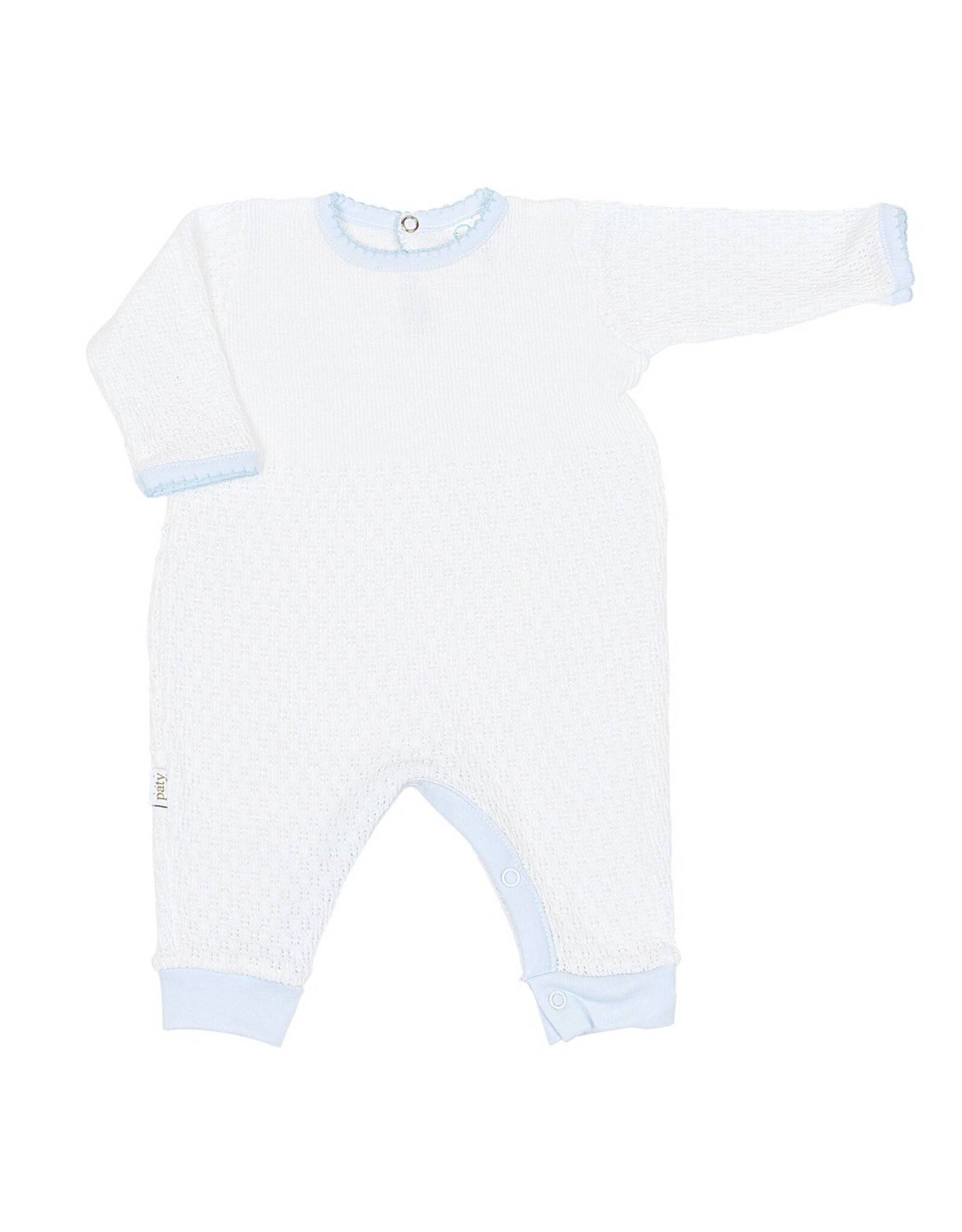 Paty Inc. Paty Inc.- Blue Knit Newborn Romper w Pima Trim