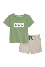 Mudpie Mud Pie- Green Smocked Duck Short Set