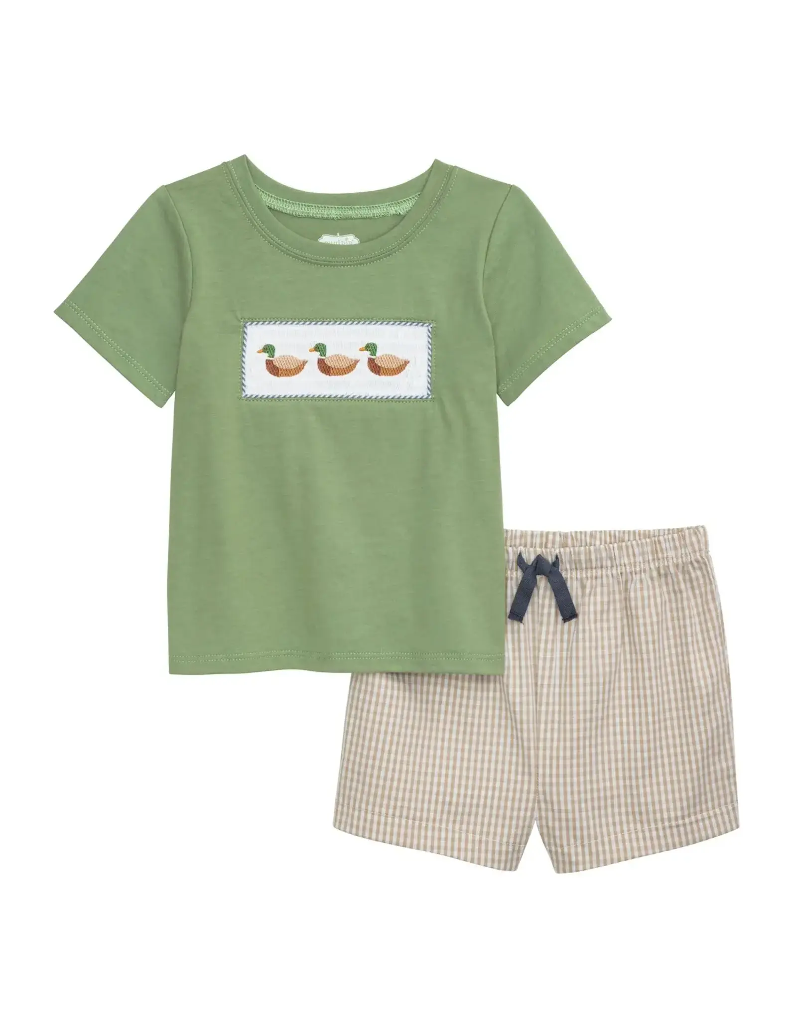 Mudpie Mud Pie- Green Smocked Duck Short Set