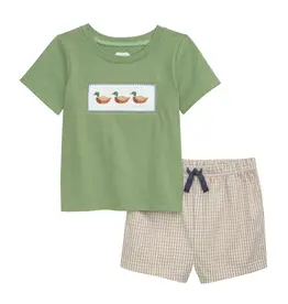 Mudpie Mud Pie- Green Smocked Duck Short Set