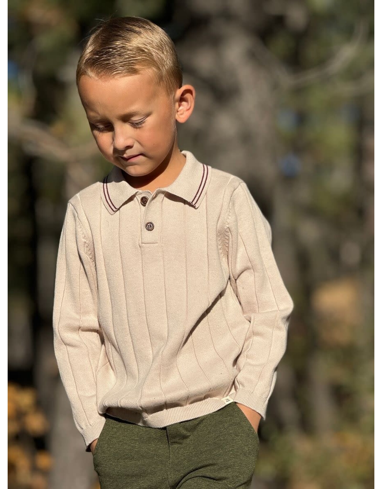 Me & Henry Me & Henry- Jayden: Beige Knitted Polo