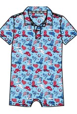 Ruffle Butts Ruffle Butts- Tiny Blue Stars & Spurs Performance Polo Romper