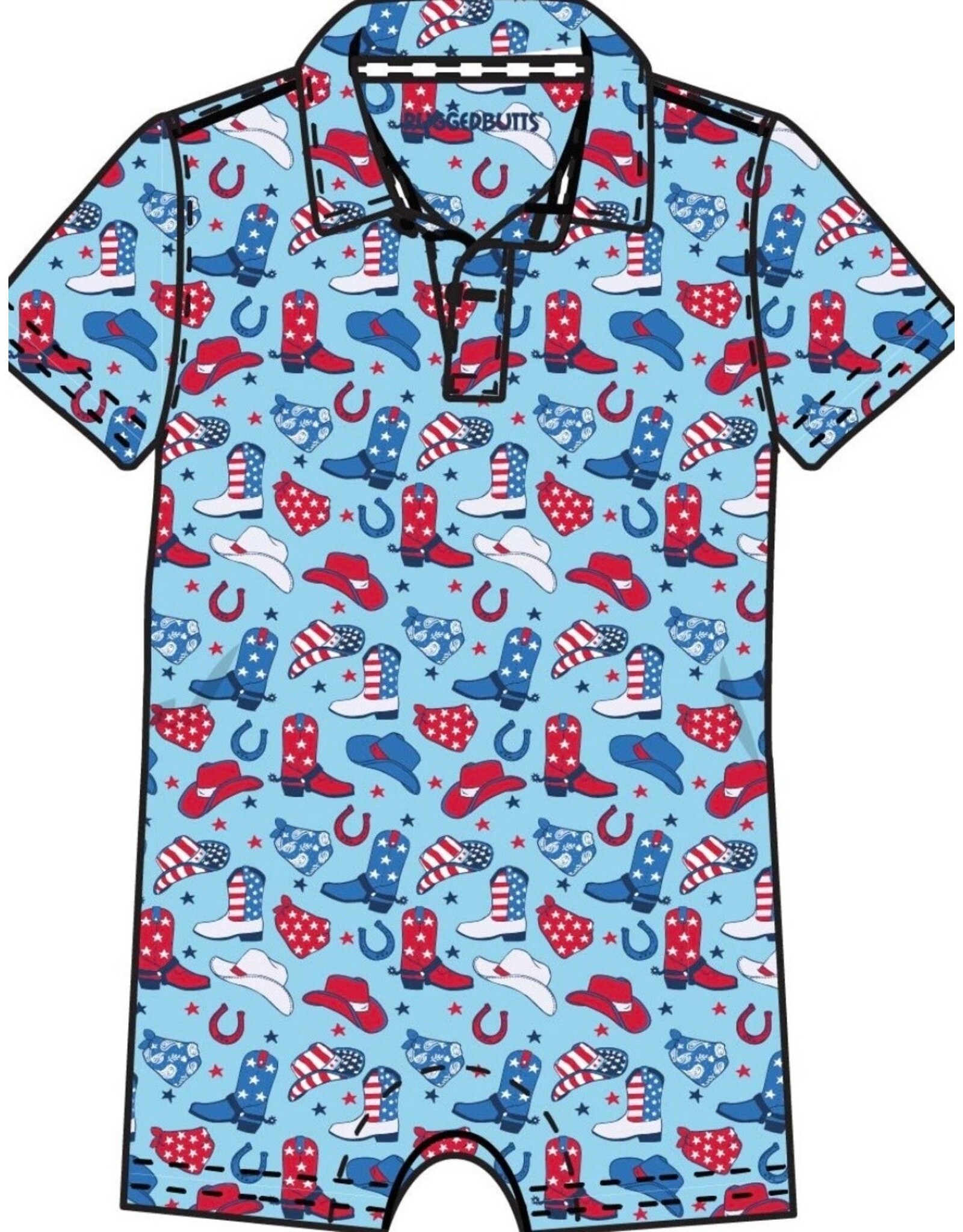 Ruffle Butts Ruffle Butts- Tiny Blue Stars & Spurs Performance Polo Romper