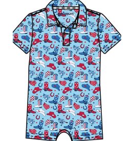 Ruffle Butts Ruffle Butts- Tiny Blue Stars & Spurs Performance Polo Romper