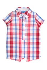 Ruffle Butts Ruffle Butts- Lincoln Plaid Woven S/S Button-Up Romper