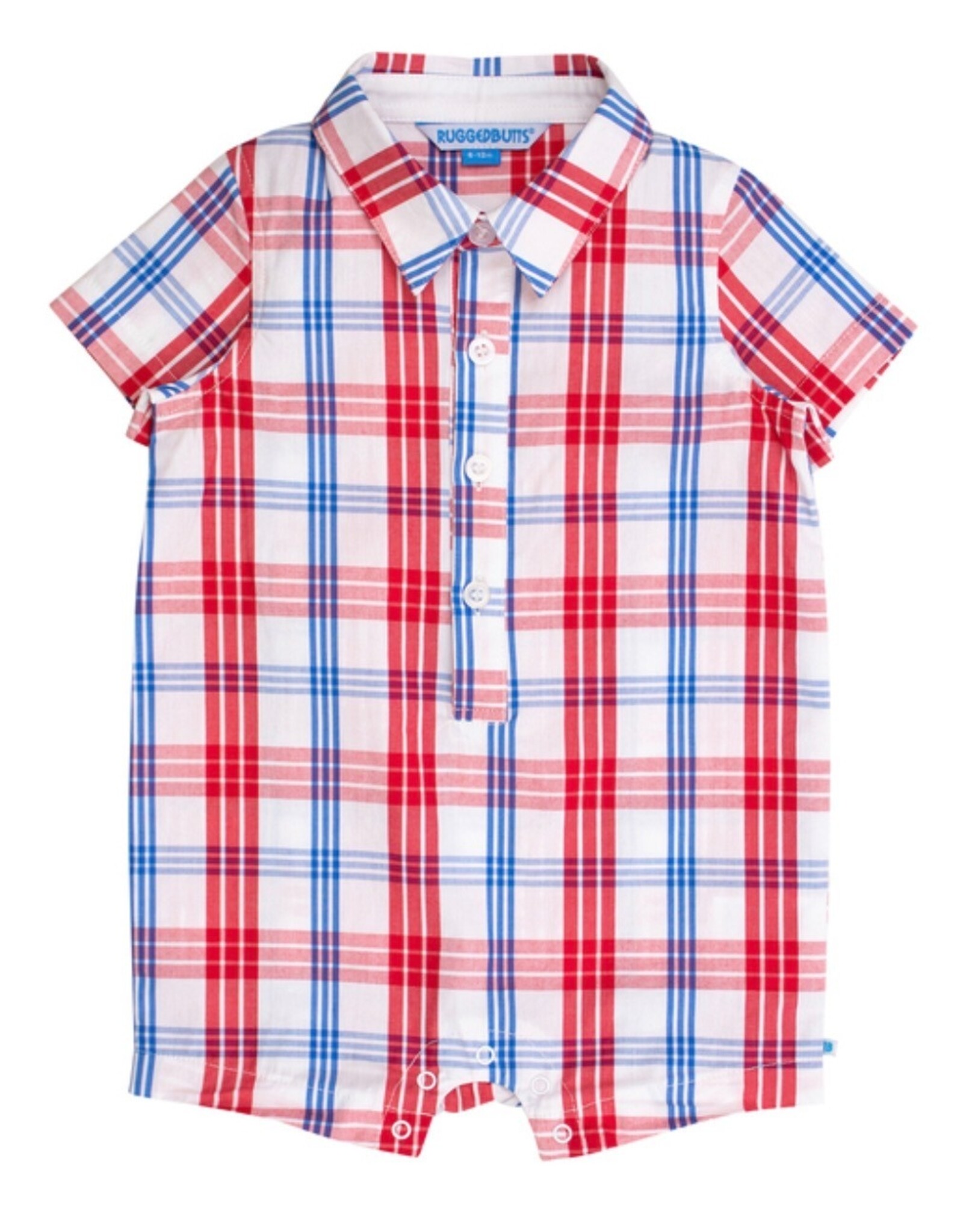Ruffle Butts Ruffle Butts- Lincoln Plaid Woven S/S Button-Up Romper