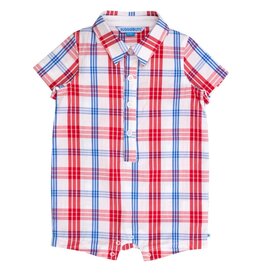 Ruffle Butts Ruffle Butts- Lincoln Plaid Woven S/S Button-Up Romper