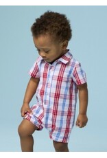 Ruffle Butts Ruffle Butts- Lincoln Plaid Woven S/S Button-Up Romper
