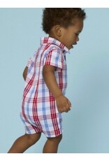 Ruffle Butts Ruffle Butts- Lincoln Plaid Woven S/S Button-Up Romper