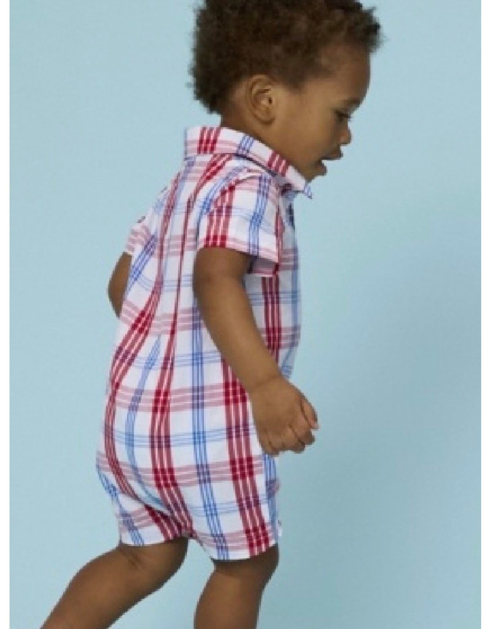 Ruffle Butts Ruffle Butts- Lincoln Plaid Woven S/S Button-Up Romper