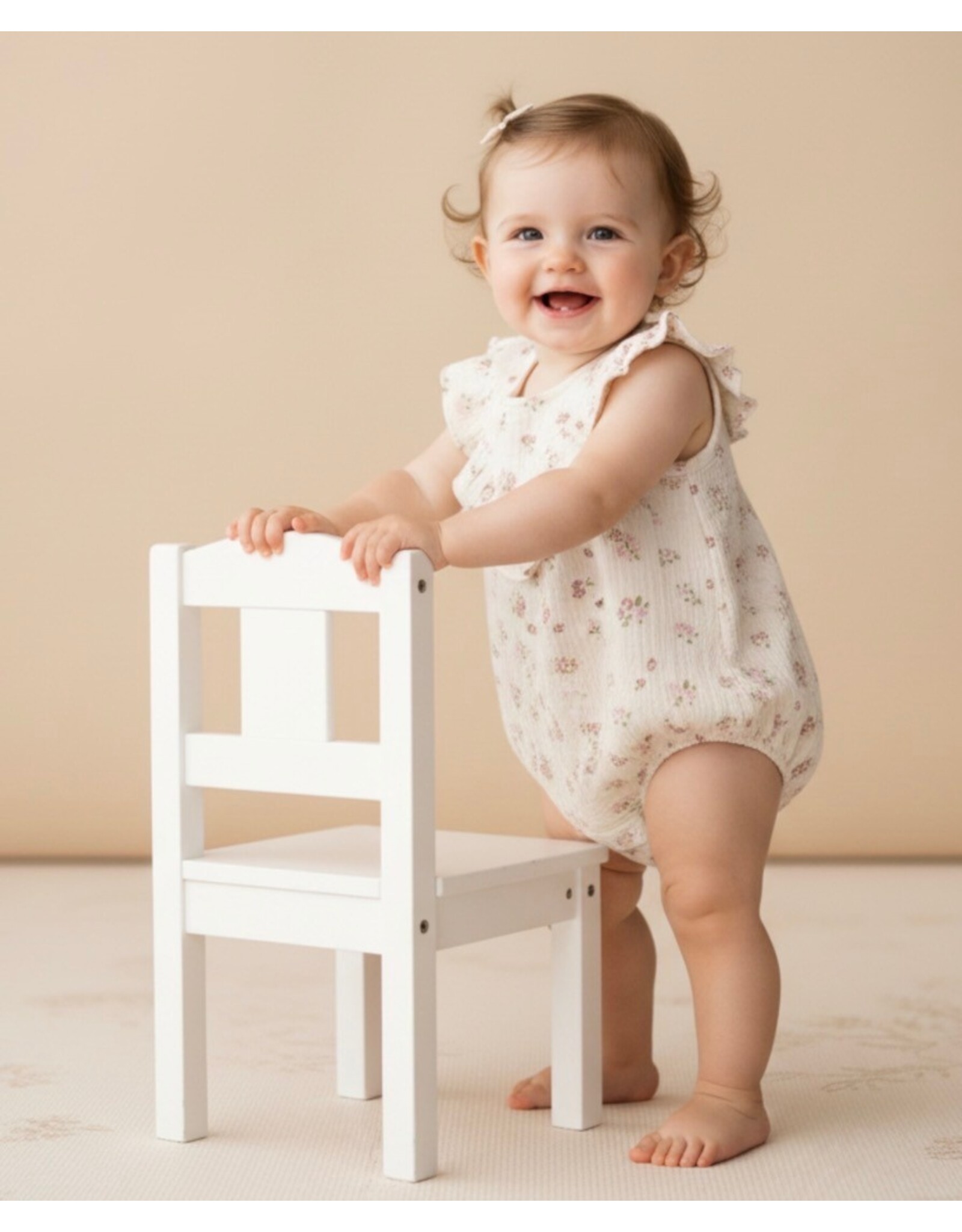 MAKEMAKE Organics MM Organics- Blush Floral Sleeveless Ruffle Bubble Romper