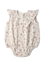 MAKEMAKE Organics MM Organics- Blush Floral Sleeveless Ruffle Bubble Romper