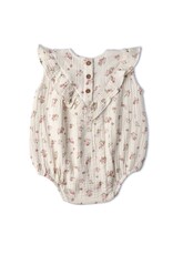 MAKEMAKE Organics MM Organics- Blush Floral Sleeveless Ruffle Bubble Romper