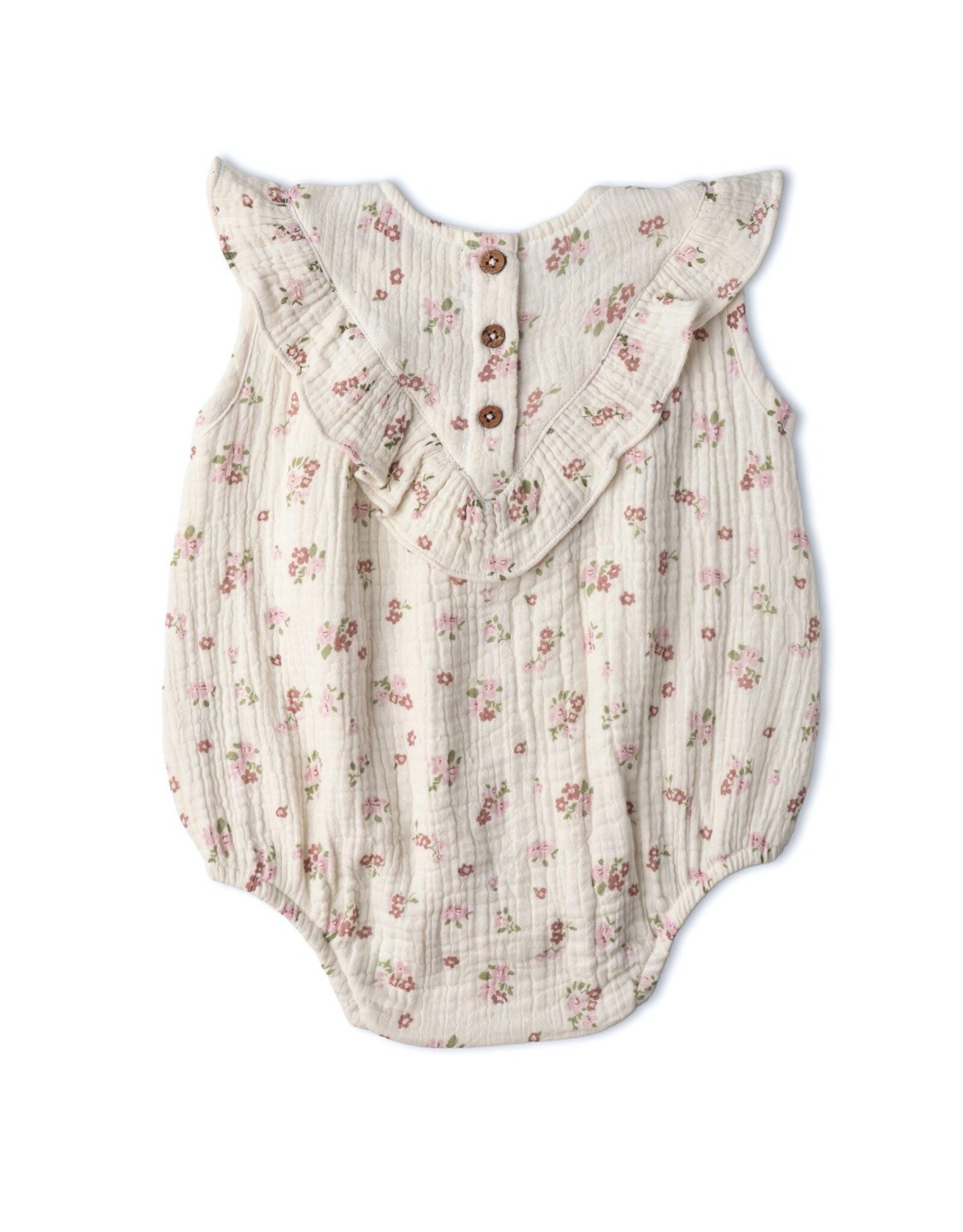 MAKEMAKE Organics MM Organics- Blush Floral Sleeveless Ruffle Bubble Romper