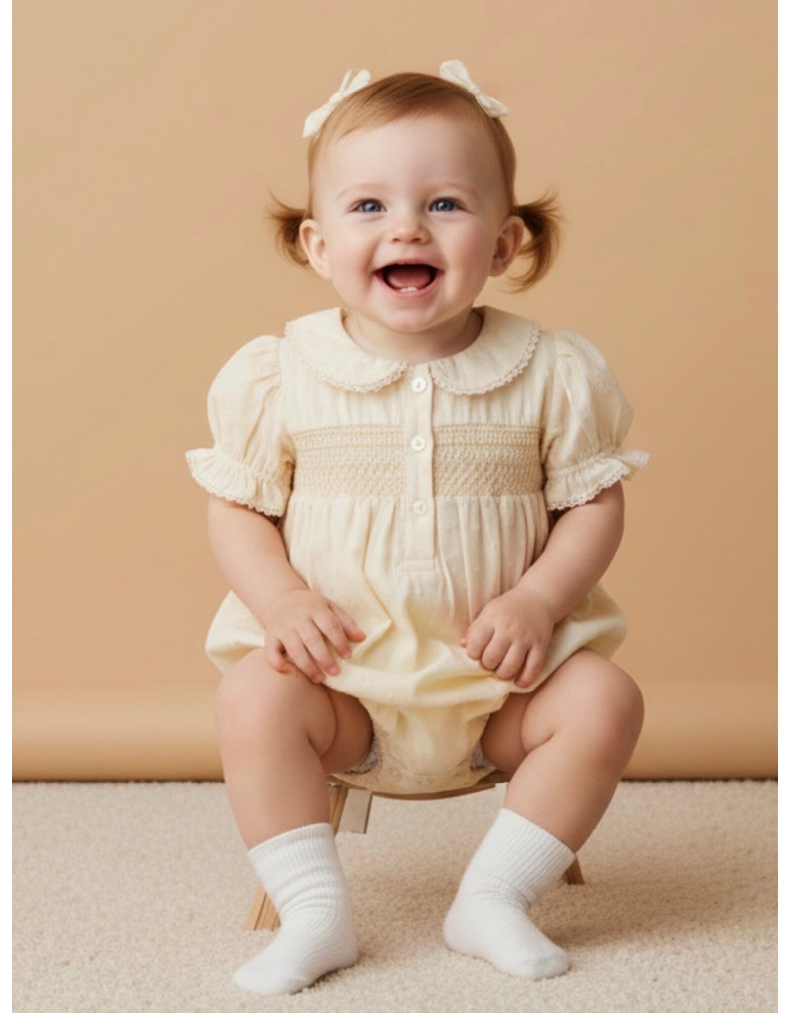 MAKEMAKE Organics MM Organics- Butter Yellow Smocked Button Romper