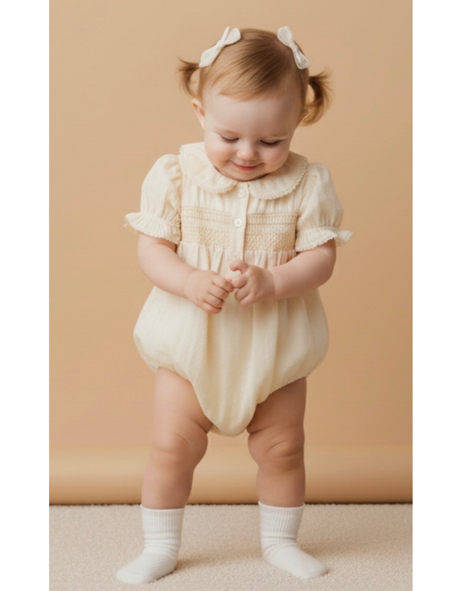 MAKEMAKE Organics MM Organics- Butter Yellow Smocked Button Romper