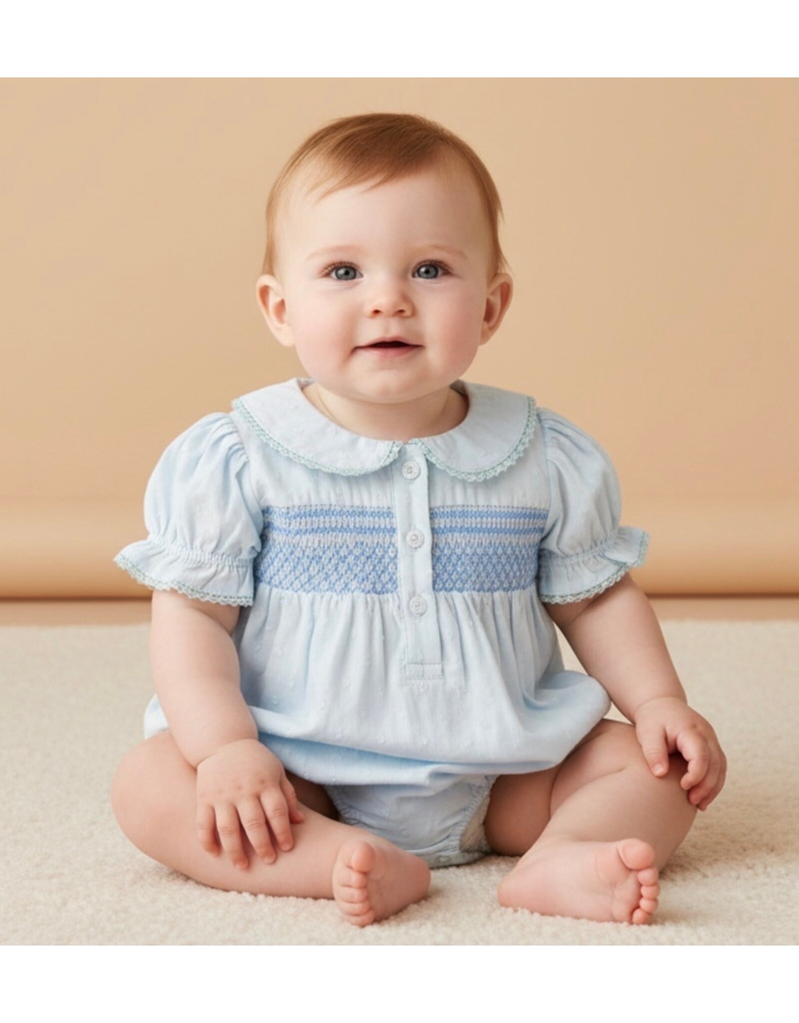 MAKEMAKE Organics MM Organics- Light Blue Smocked Button Romper