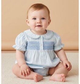 MAKEMAKE Organics MM Organics- Light Blue Smocked Button Romper