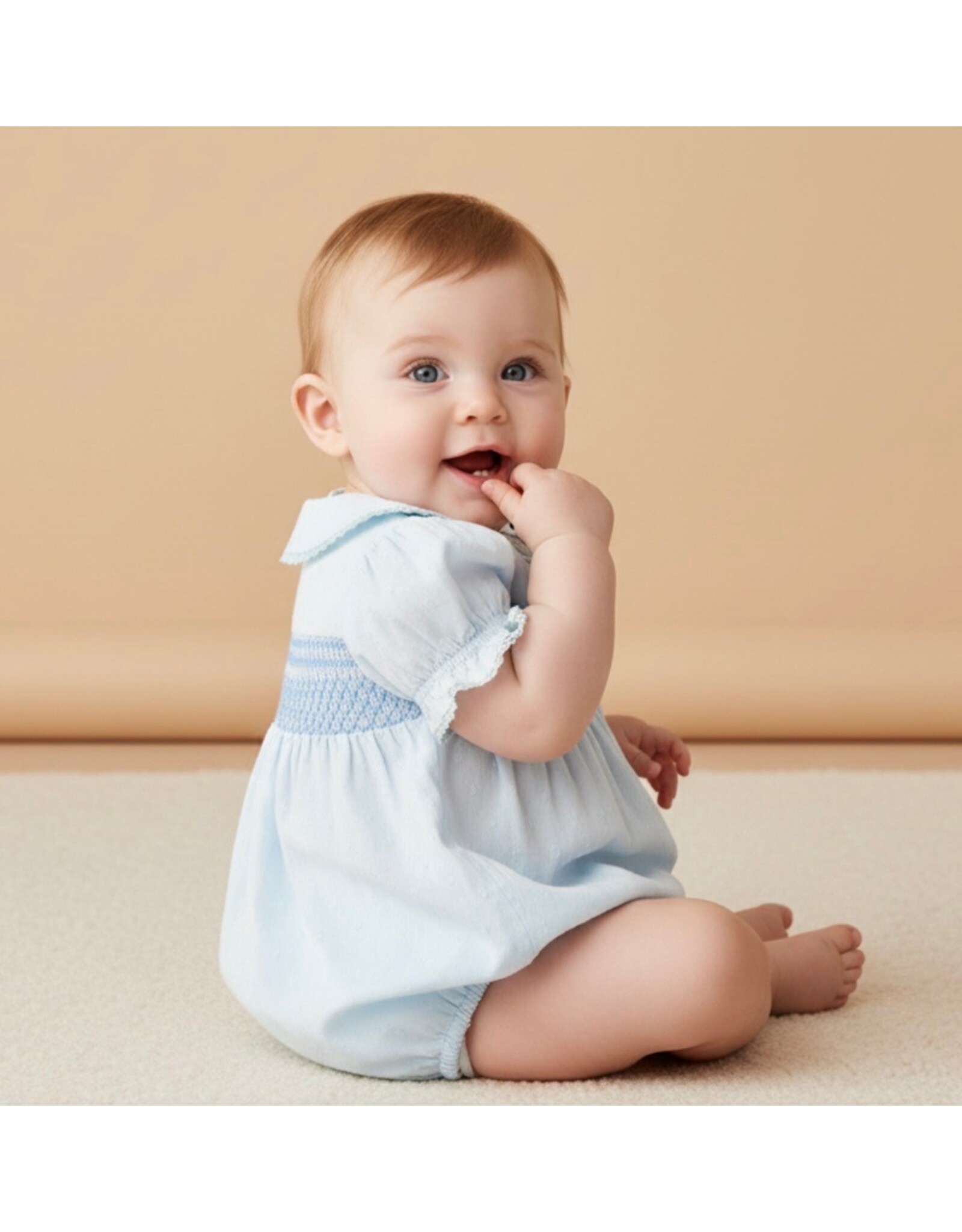 MAKEMAKE Organics MM Organics- Light Blue Smocked Button Romper