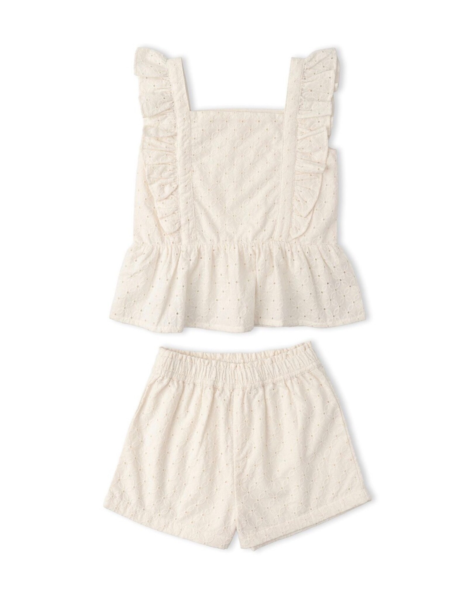 MAKEMAKE Organics MM Organics- Ivory Eyelet Flutter Top & Short Set