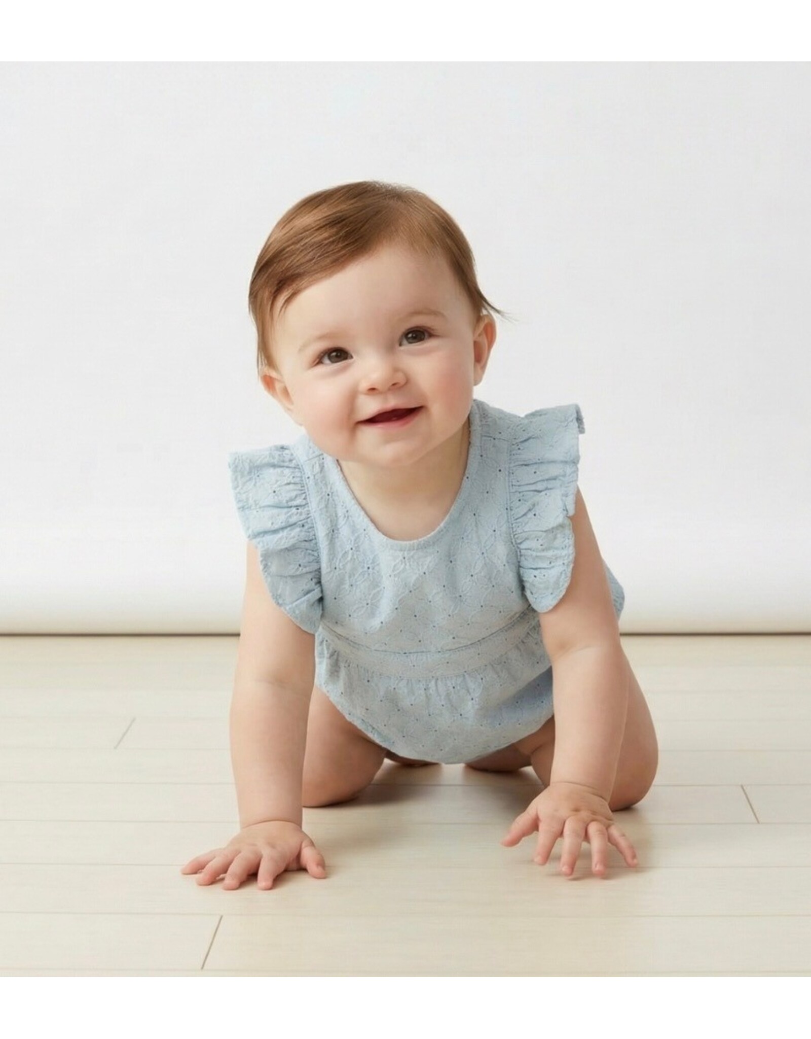 MAKEMAKE Organics MM Organics- Light Blue Eyelet Flutter Romper