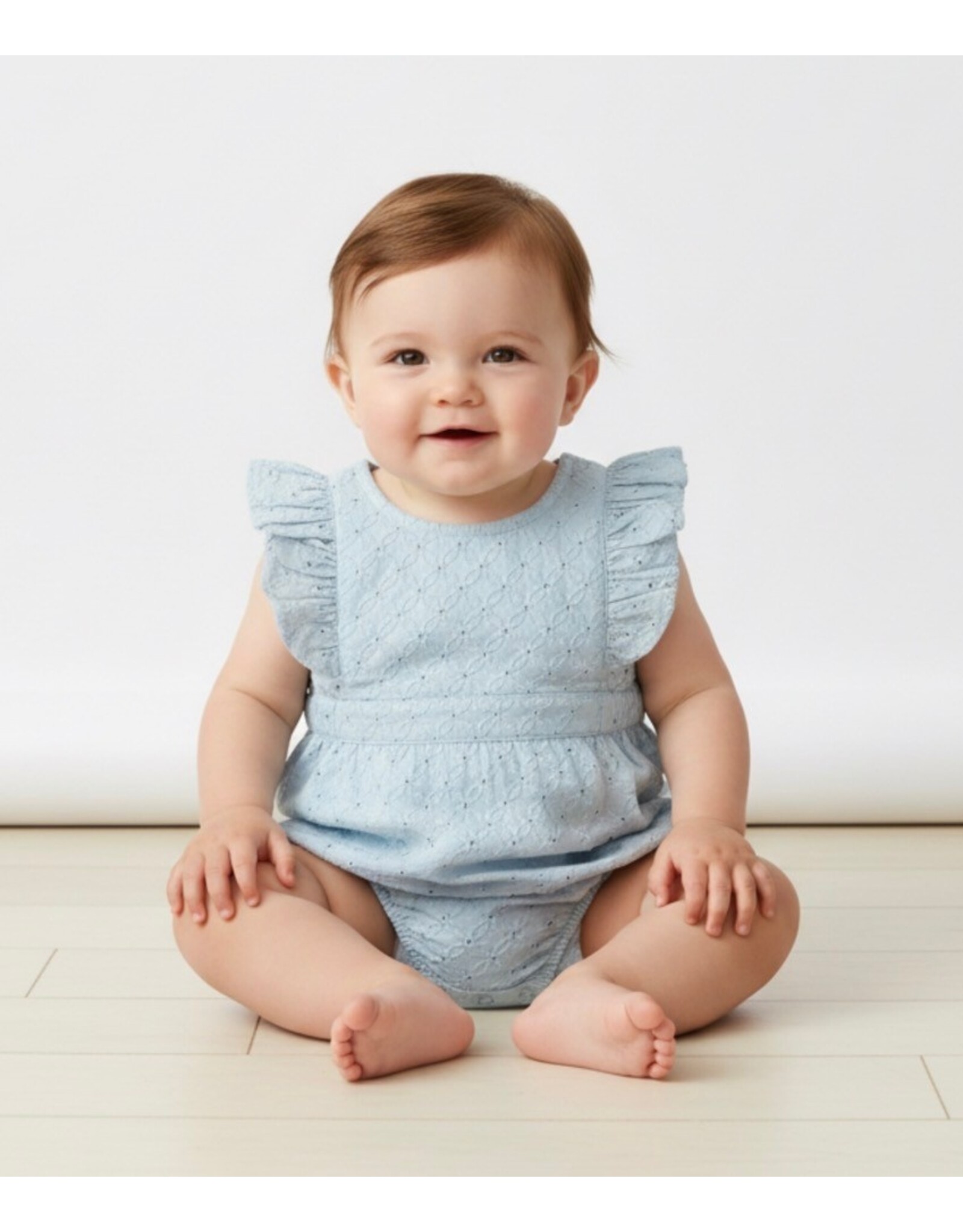 MAKEMAKE Organics MM Organics- Light Blue Eyelet Flutter Romper